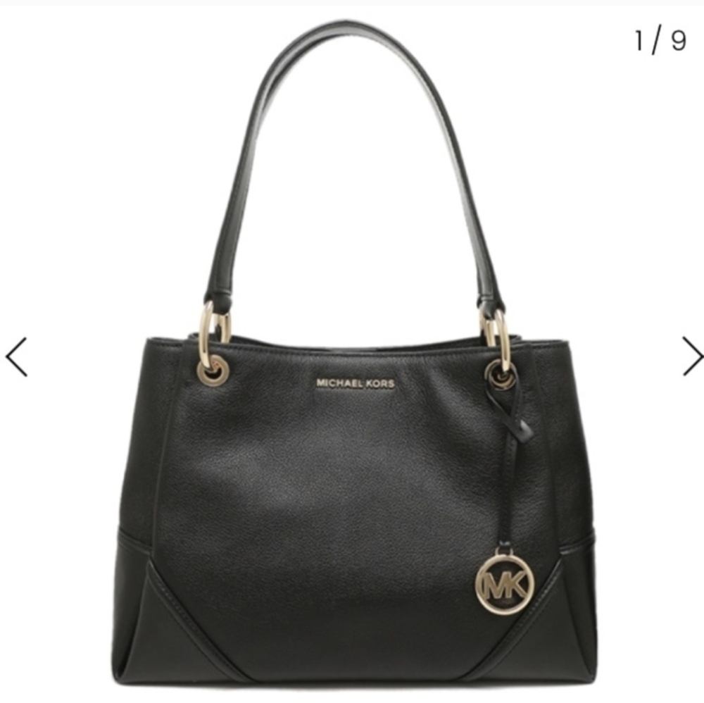 🖤✨️Michael Kors Nicole Large Black Leather Tote Shoulder Bag Purse 35H9GNIE3L